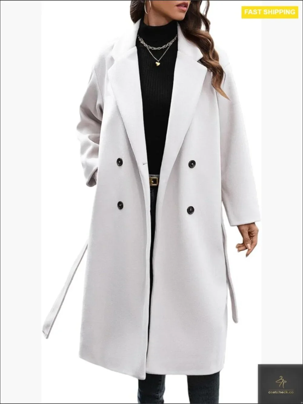 Wool Blend Pea Coat Double Breasted Notch Lapel Classic Trench Overcoat